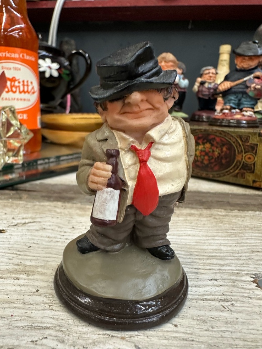 Vintage Bar Drunk Figurine Man Cave Decor Funny Alcohol Character Statue